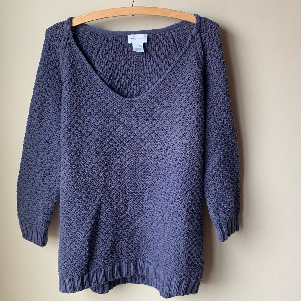 Soft Surroundings lattice cable knit V neck sweater